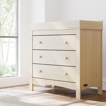 Graco Noah 3 Drawer Chest with Changing Topper (Driftwood) - GREENGUARD Gold Certified, Dresser for Nursery, 3 Drawer Dresser, Kids Dresser, Nursery Dresser Drawer Organizer, Chest of Drawers