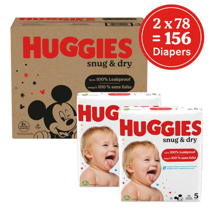 Huggies Size 2 Diapers, Snug & Dry Baby Diapers, Size 2 (12-18 lbs), 100 Count, Packaging May Vary