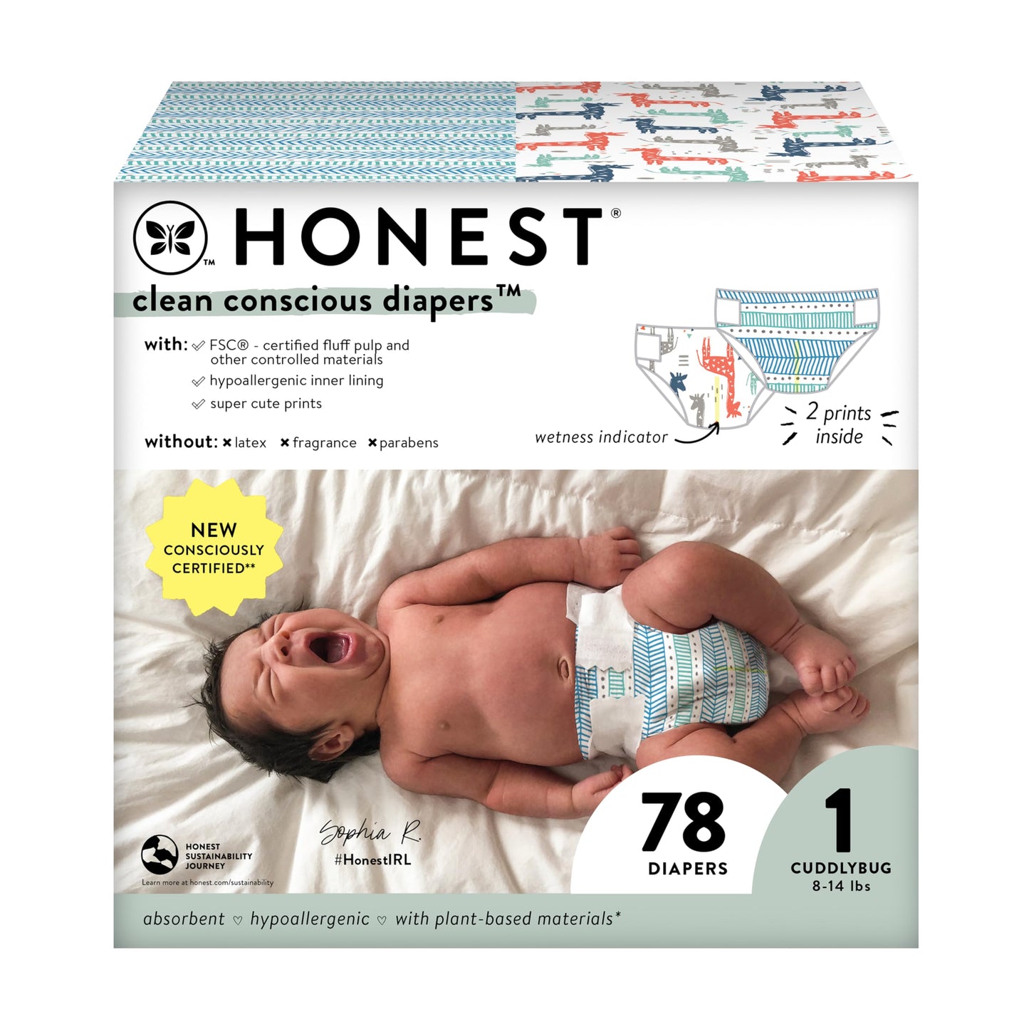 The Honest Company Clean Conscious Diapers | Plant-Based, Sustainable | Above It All + Pandas | Club Box, Size Newborn, 72 Count