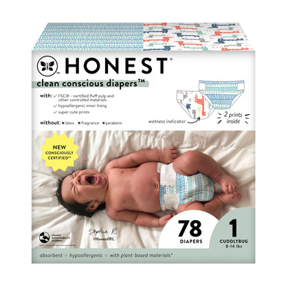 The Honest Company Clean Conscious Diapers | Plant-Based, Sustainable | Above It All + Pandas | Club Box, Size Newborn, 72 Count