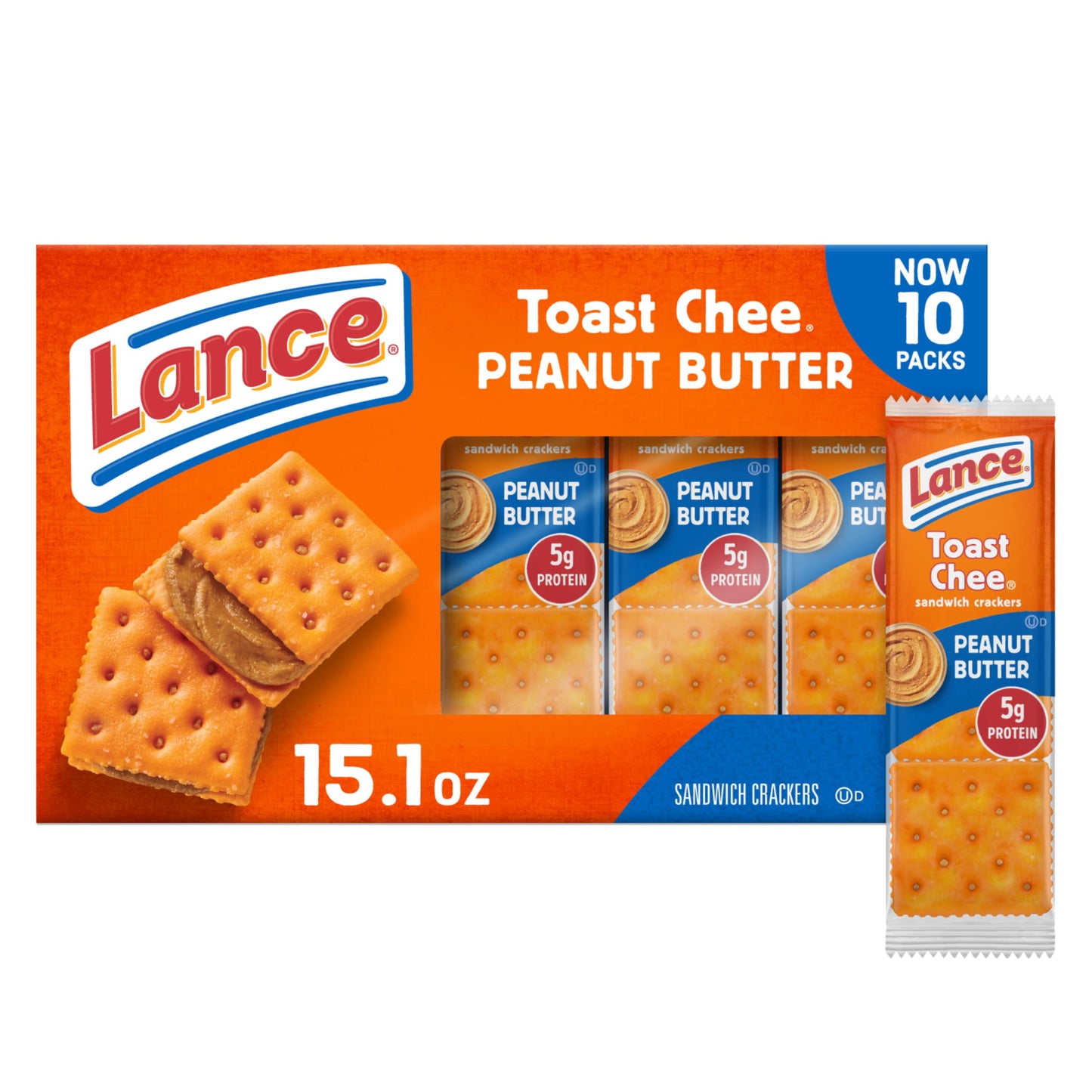 Lance Sandwich Crackers, Captain's Wafer Grilled Cheese, 10 Individual Packs, 6 Sandwiches Each