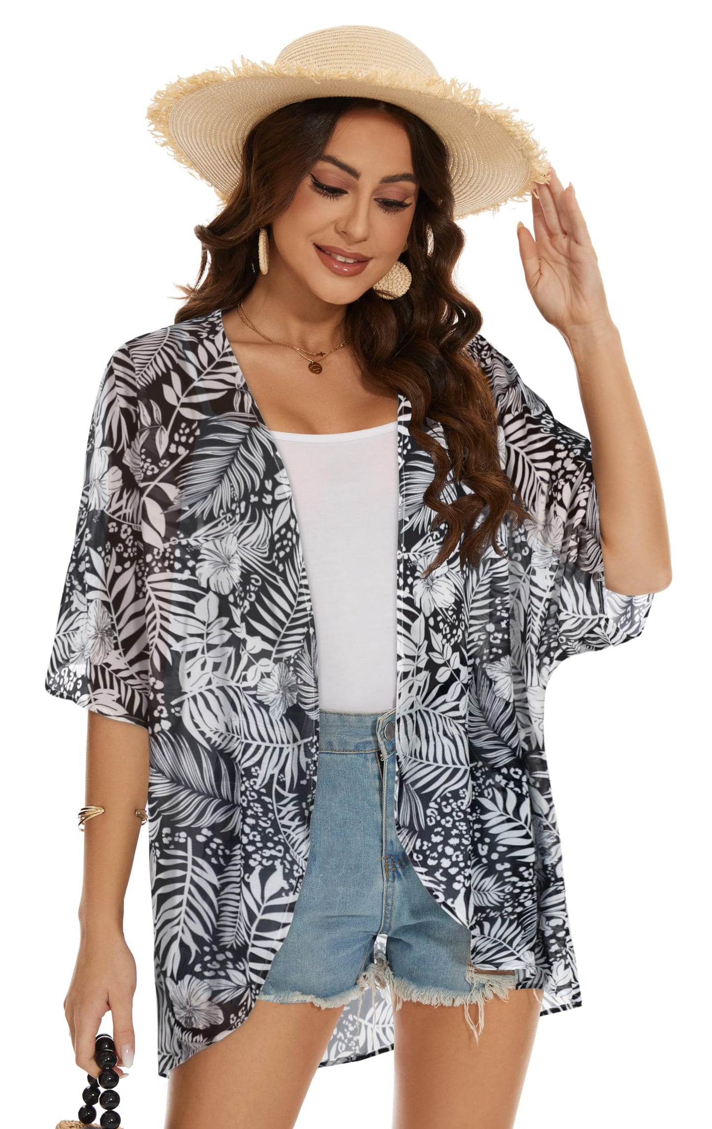 Womens Kimono Beach Cover Up Chiffon Cardigan Floral Tops Loose Capes