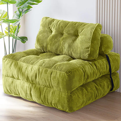 MAXYOYO Folding Sofa Bed, Convertible Sleeper Chair with Pillow Foldable Mattress with Back Support, Portable Fold Out Chair Bed Comfy Floor Sofa Lounge for Living Room Bedroom, Green, Single