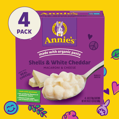 Annie's White Cheddar Shells Macaroni and Cheese with Organic Pasta, 6 oz (Pack of 12)