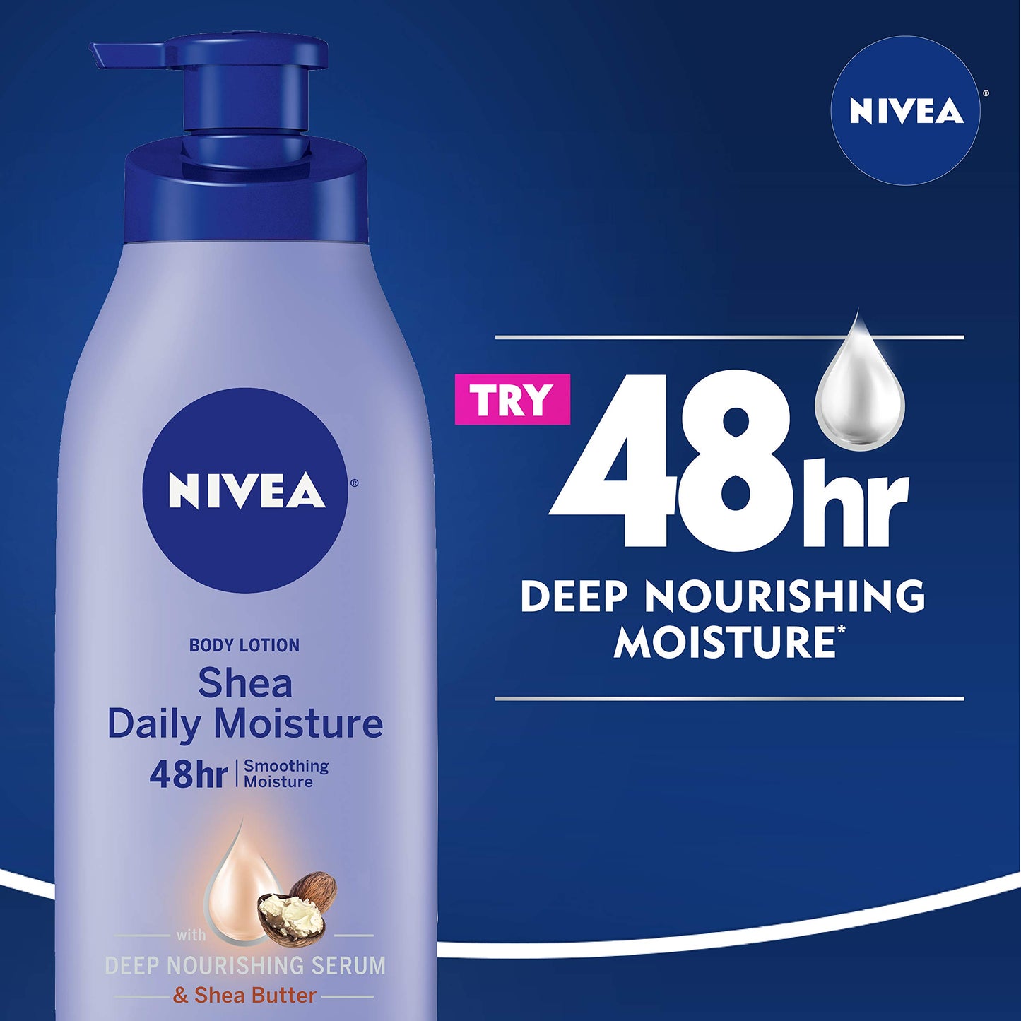 NIVEA Shea Nourish Body Lotion, 48-Hour Moisturizing Shea Butter Lotion for Dry Skin with Deep Nourishing Serum, 16.9 Fl Oz Pump Bottle