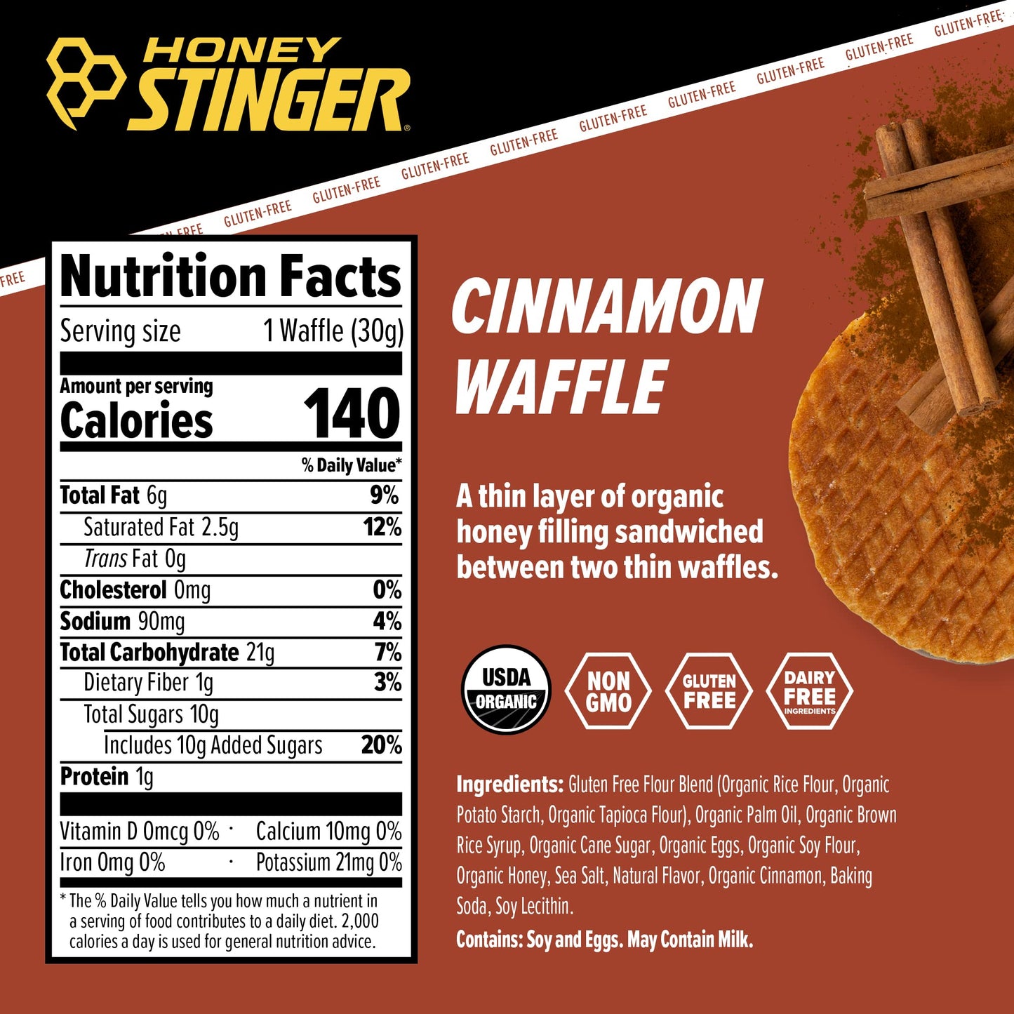 Honey Stinger Organic Honey Waffle | Energy Stroopwafel for Exercise, Endurance and Performance | Sports Nutrition for Home & Gym, Pre and Post Workout | Box of 16 Waffles, 16.96 Ounce (Pack of 16)