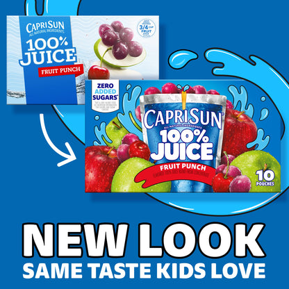 Capri Sun 100% Juice Fruit Punch Naturally Flavored Kids Juice Blend (40 ct Pack, 4 Boxes of 10 Pouches)