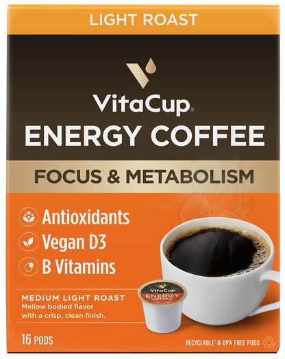 VitaCup Mushroom Coffee Pods - Boost Focus & Immunity with Lions Mane, Chaga, Vitamins, for Memory & Clarity, Recyclable K-Cup Pods, 16 Ct