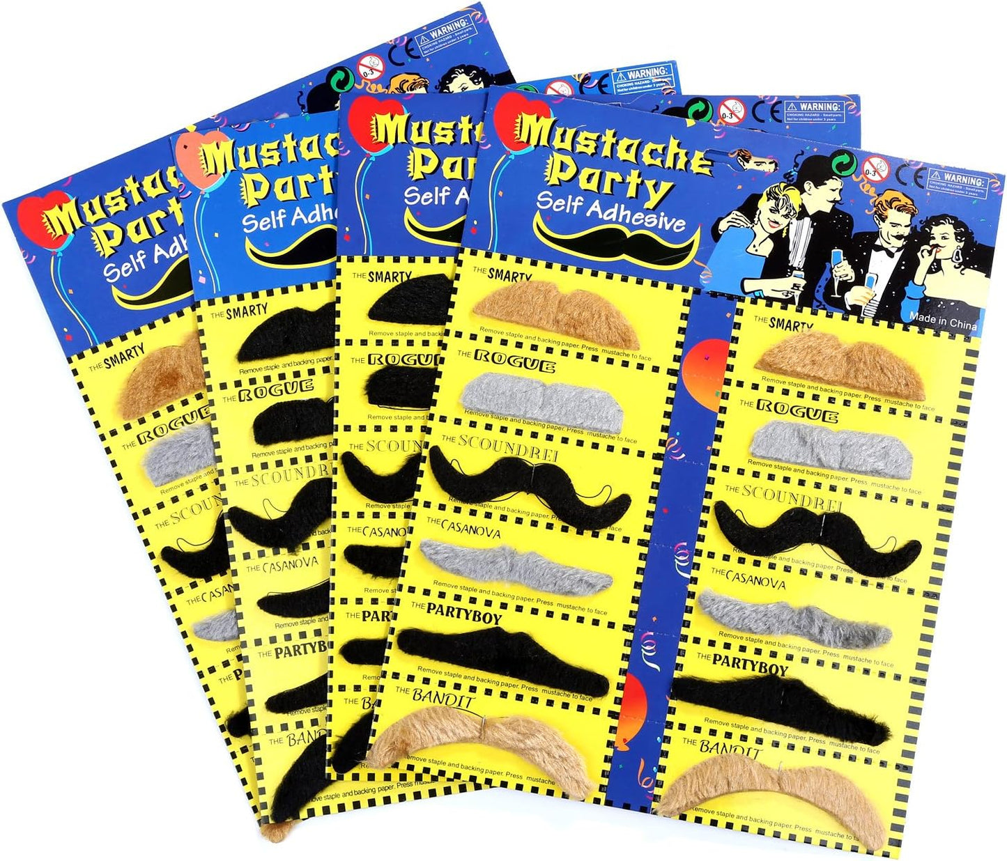 Whaline 48 Piece Self Adhesive Fake Mustache Set Novelty Mustaches for Costume and Halloween Festival Party