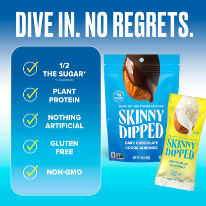 SkinnyDipped Snack Attack Minis Almond Variety Pack, Healthy Snack, Plant Protein, Gluten Free, 0.46 oz Mini Bags, Pack of 25