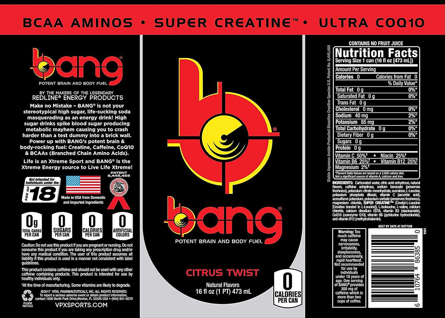 Bang Energy Bangster Berry, Sugar-Free Energy Drink, 16-Ounce (Pack of 12)