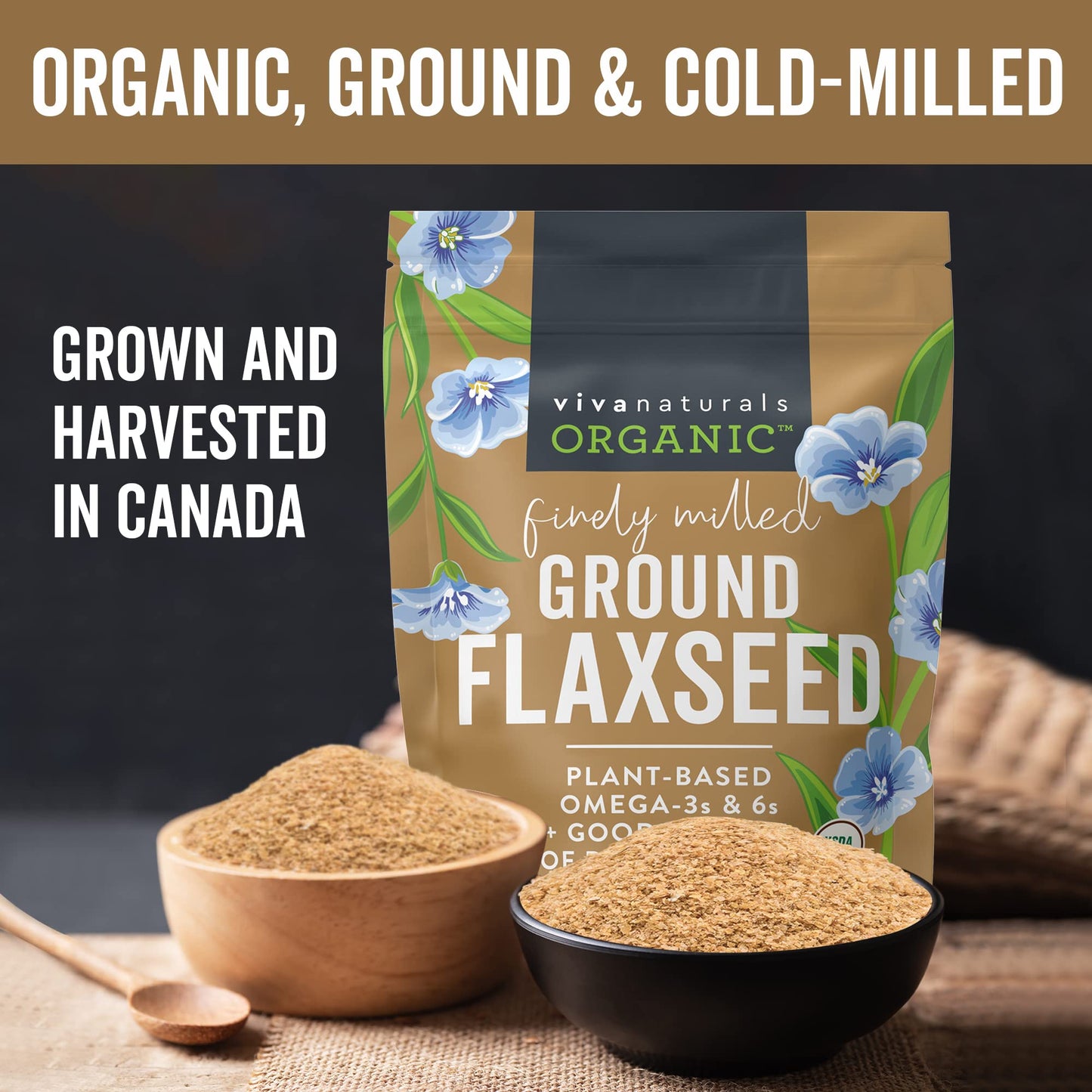 Viva Naturals Organic Ground Flaxseed - Premium Quality Plant-Based Protein and Vegan Omega 3 with Fiber, Perfect for Smoothies, Finely Milled Flaxseed 15 oz (425 g)