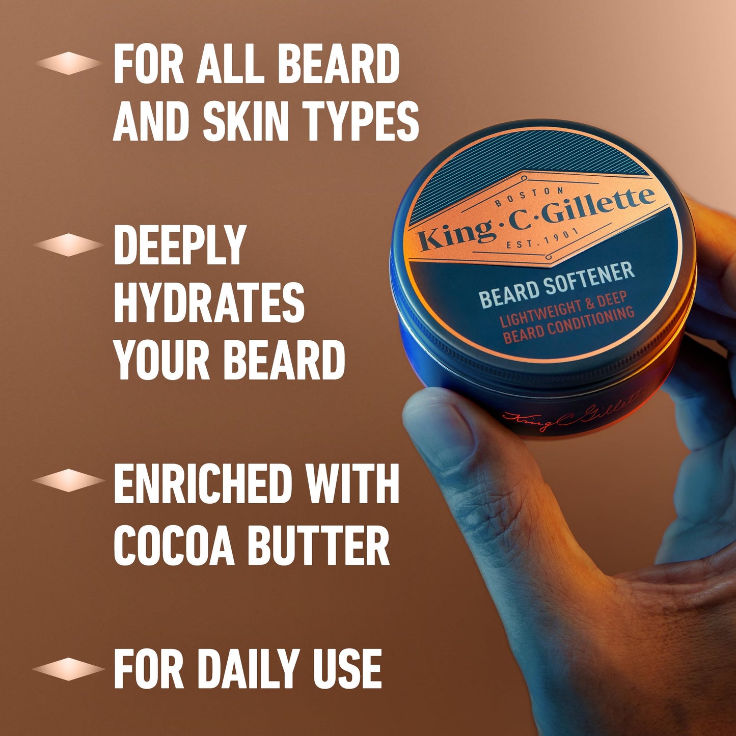 King C. Gillette Soft Beard Balm, Deep Conditioning with Cocoa Butter, Argan Oil and Shea Butter