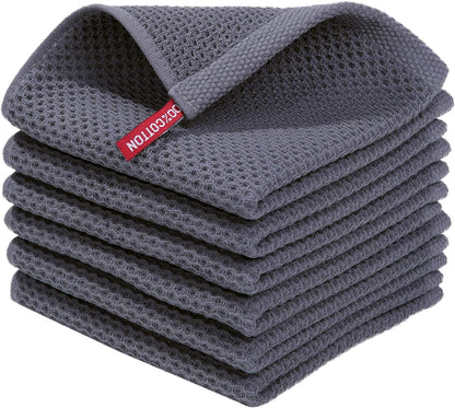 Homaxy 100% Cotton Waffle Weave Kitchen Dish Cloths, Ultra Soft Absorbent Quick Drying Dish Towels, 12x12 Inches, 6-Pack, Dark Grey