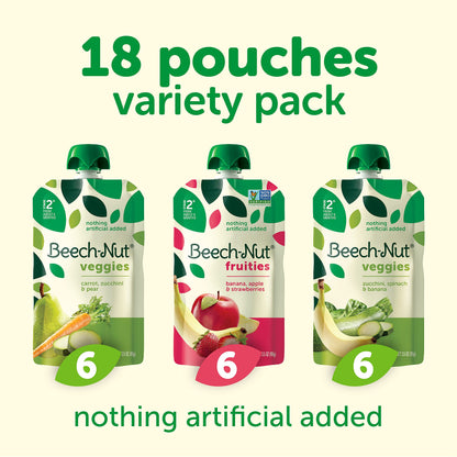 Beech-Nut Baby Food Pouches Variety Pack, Veggie Purees, 3.5 oz (18 Pack)