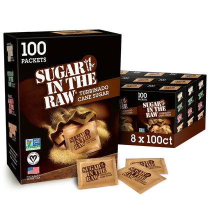 Sugar In The Raw Turbinado Cane Sugar Packets, 200 Count, Natural Sweetener for Drinks and Baking, Vegan, Gluten-Free, Non-GMO