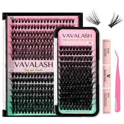 VAVALASH DIY Lash Extension Kit 280 Clusters Individual Lashes Kit 30D 40D 0.07D-10-16mm Lash Clusters, Lash Bond and Seal, Lash Tweezer for DIY Eyelash Extension at Home（Kit-30D+40D-0.07D-10-16MIX）