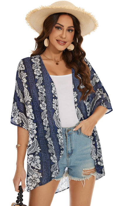 Womens Kimono Beach Cover Up Chiffon Cardigan Floral Tops Loose Capes