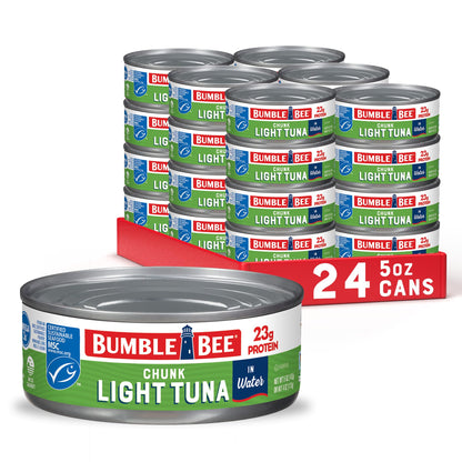 Bumble Bee Chunk Light Tuna In Water, 5 oz Cans (Pack of 24) - Wild Caught Skipjack Tuna - 23g Protein Per Serving - MSC Certified Sustainable Seafood, Non-GMO, Gluten Free, Kosher