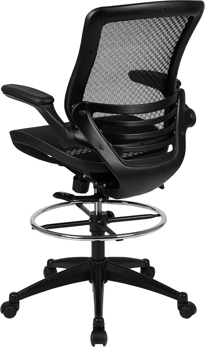 Flash Furniture Waylon Mid-Back Swivel Office Chair with Adjustable Foot Ring, Lumbar Support, and Seat Height, Ergonomic Mesh Executive Chair with Armrests, Black