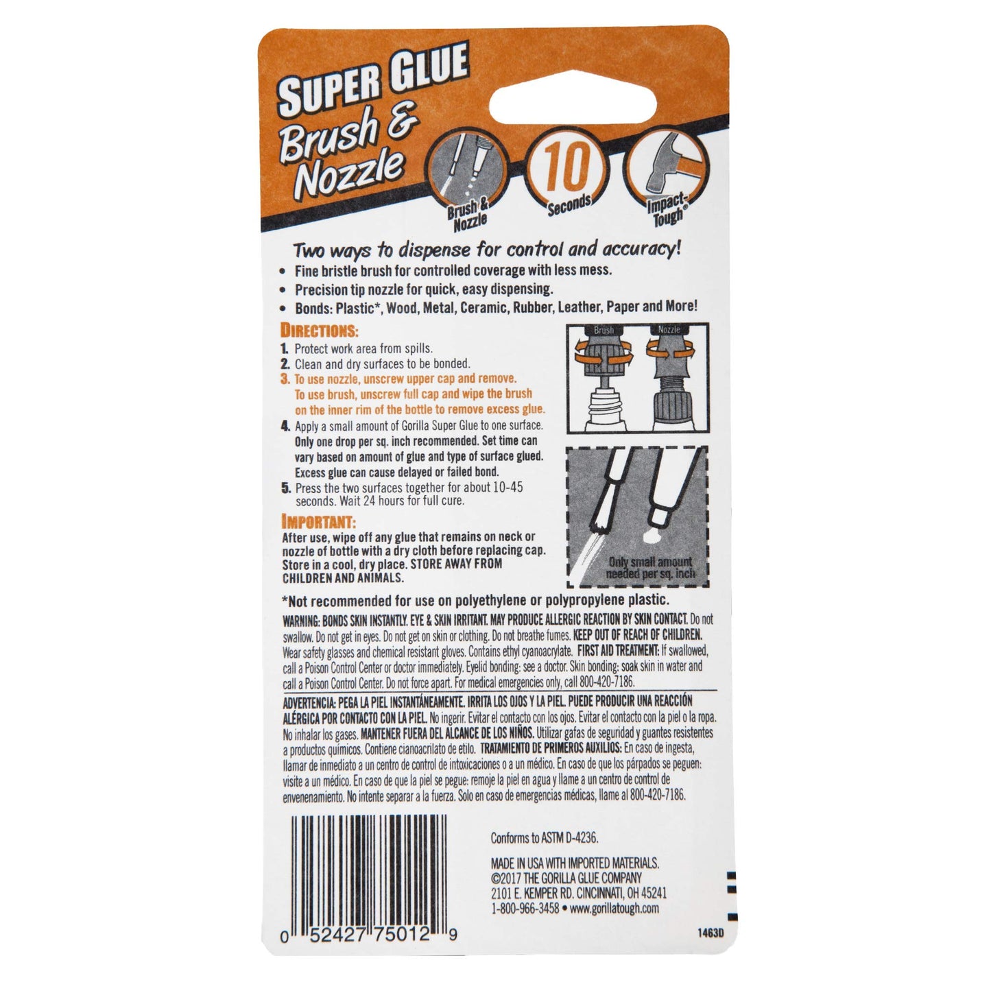 Gorilla Super Glue with Brush & Nozzle Applicator, 12 Gram, Clear, (Pack of 1)