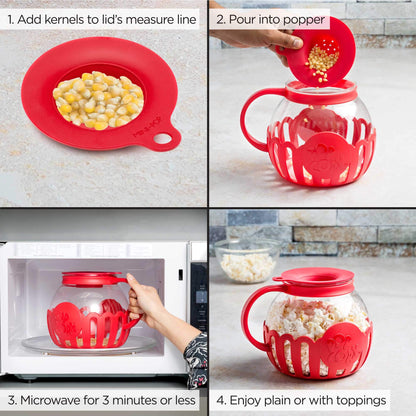 Ecolution Patented Micro-Pop Microwave Popcorn Popper with Temperature Safe Glass, 3-in-1 Lid Measures Kernels and Melts Butter, Made Without BPA, Dishwasher Safe, 3-Quart, Aqua