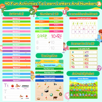 Toddler Preschool Learning Activities Handwriting Practice Book, 40 Pages Kindergarten Educational Workbooks, Autism Learning Resources, Montessori ABC Tracing Busy Books Toys Gifts for Kids Ages 3-5