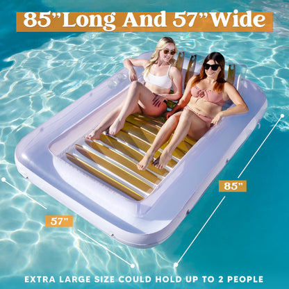 Sloosh Inflatable Tanning Pool Lounge Float, 70" x 46" Suntan Tub Raft Floatie, Tanning Pool with Pillow, Personal Pool Lounger for Adult Summer Water Party, L-Blue