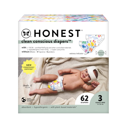 The Honest Company Clean Conscious Diapers | Plant-Based, Sustainable | Above It All + Pandas | Club Box, Size Newborn, 72 Count