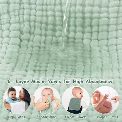 Looxii Muslin Burp Cloths 100% Cotton Large 20''x10'' Extra Soft and Absorbent 6 Pack Baby Burping Cloth for Boys Girls (Dark Green)