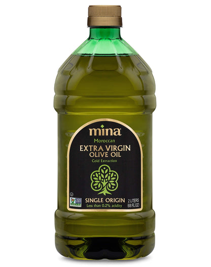 Mina Olive Oil Extra Virgin 68 Fl Oz, New Harvest, Polyphenol Rich Olive Oil for Cooking, Moroccan Extra Virgin Olive Oil, Single Origin Olive Oil, Cold Extraction, Less than 0.2% Acidity, 2 L