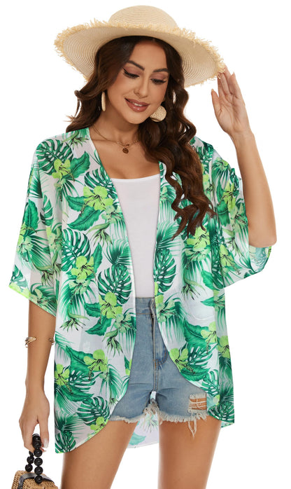 Womens Kimono Beach Cover Up Chiffon Cardigan Floral Tops Loose Capes