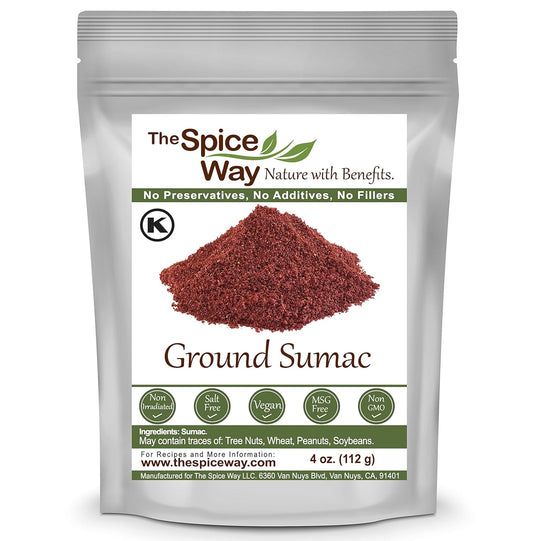 The Spice Way - Pure 100% Ground Sumac Spice, No Salt, no GMO, no Irradiation, Sumac Seasoning Powder 4 oz (resealable bag) (Sumak)