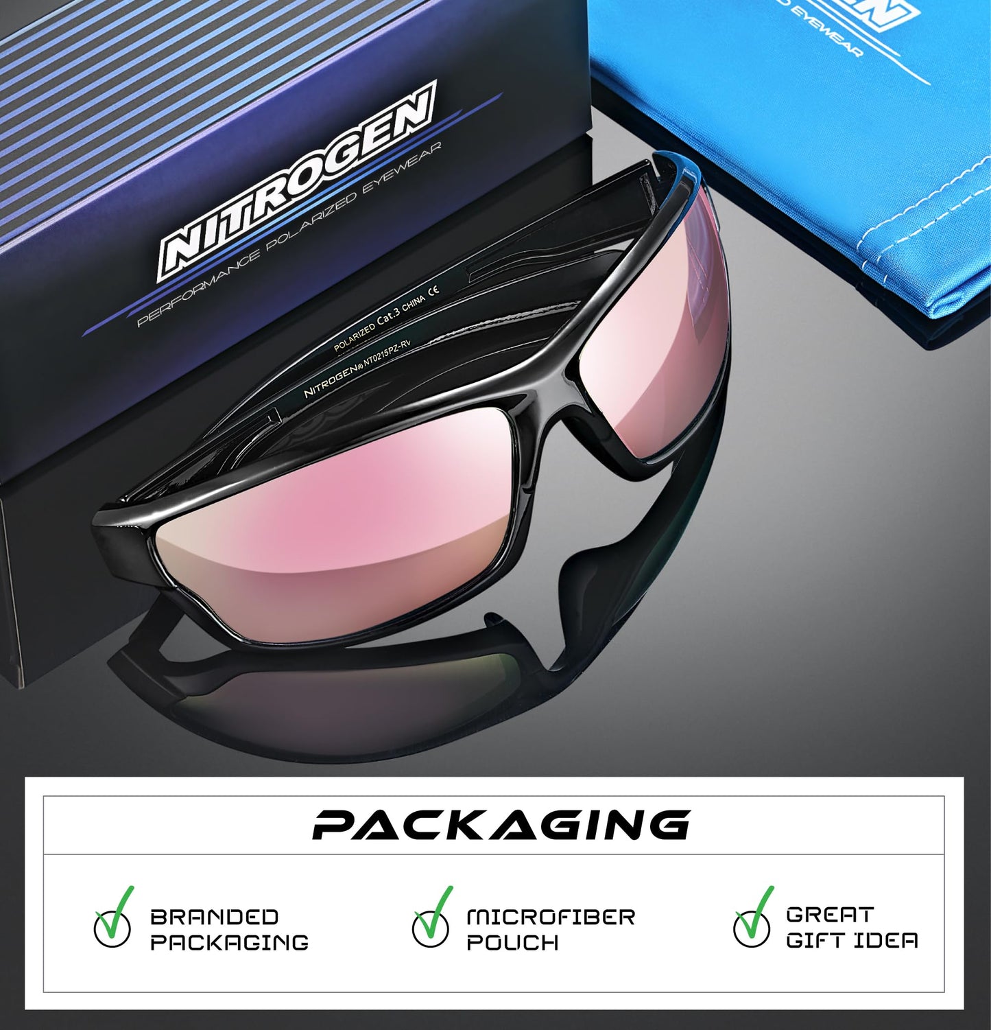 Nitrogen Polarized Wrap Around Sport Sunglasses for Men Women UV400 Protection Sun Glasses