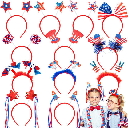 4th of July Headband, Fourth of July Accessories, Felt Patriotic Head Boppers Pack for 4th of July Party Favors