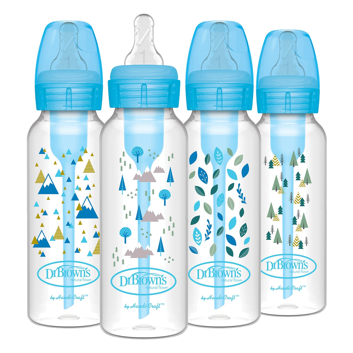 Dr. Brown's Natural Flow Anti-Colic Options+ Narrow Baby Bottle, 8 oz/250 mL, with Level 1 Slow Flow Nipple, 0m+, 4 count