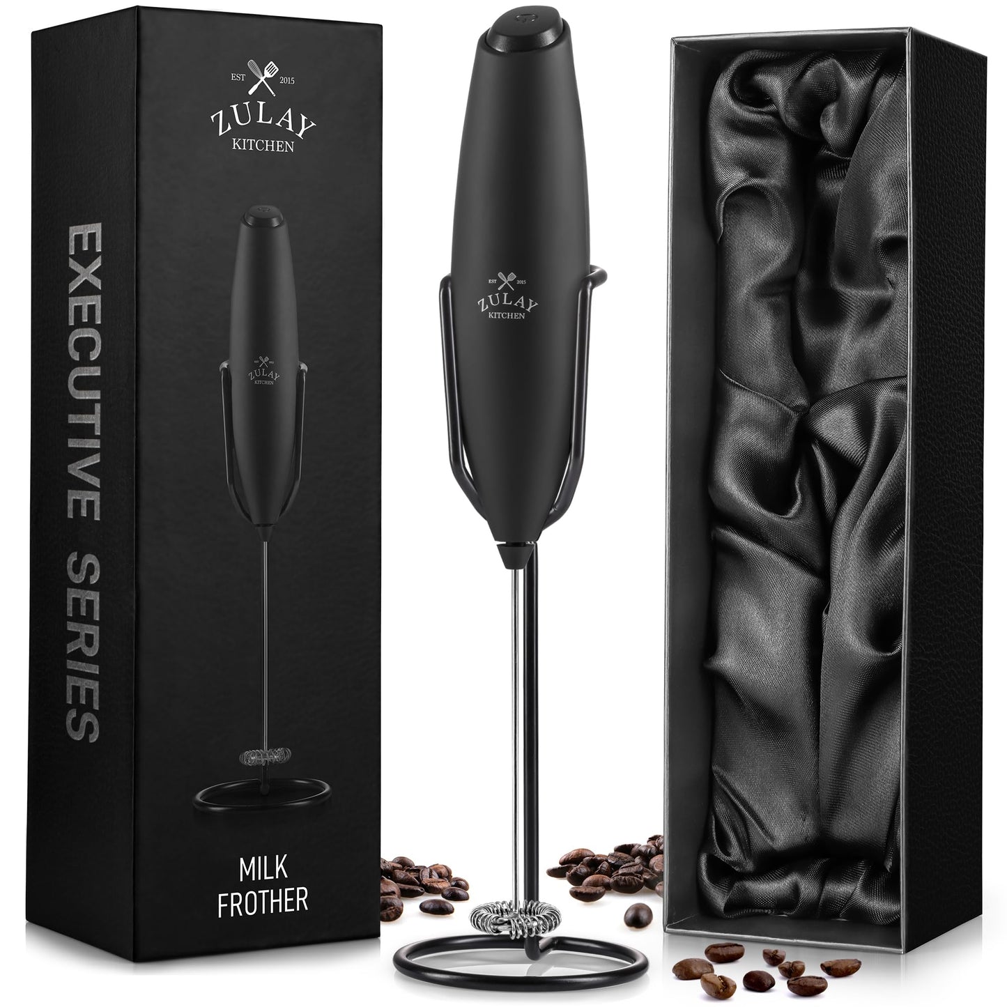 Zulay Powerful Milk Frother (4 Duracell Batteries Included) - Handheld Milk Frother Wand Drink Mixer for Coffee - Powerful Milk Foamer for Cappuccino, Frappe, Matcha & Coffee Creamer - Black