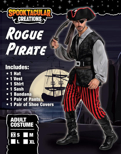 Spooktacular Creations Adult Men Pirate Costume for Halloween, Costume Party, Trick or Treating, Cosplay Party (Large)