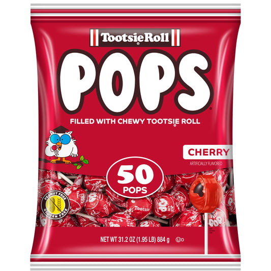 Tootsie Pops Single Flavor Bag - Cherry Flavored Lollipops with Chocolatey Center - Individually Wrapped Hard Candy - Red Candy - Peanut Free, Gluten Free, 50 Count (Pack of 1)