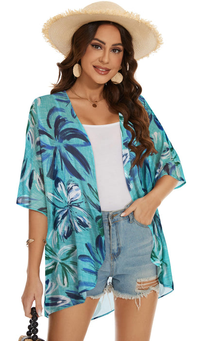 Womens Kimono Beach Cover Up Chiffon Cardigan Floral Tops Loose Capes