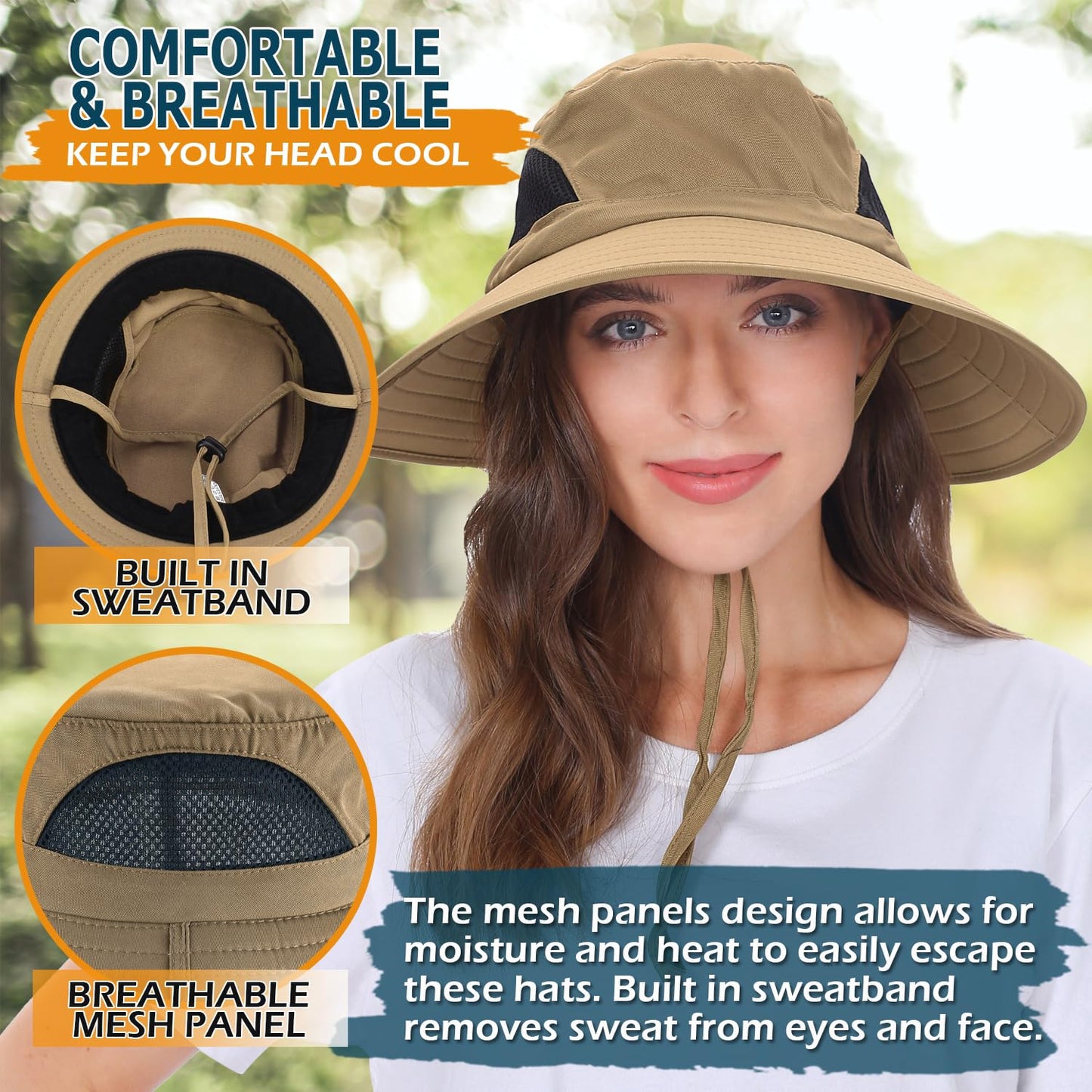 EINSKEY Unisex Sun Hat, Waterproof Wide Brim Bucket Hat Packable Boonie Hat for Fishing Hiking Gardening Safari Beach