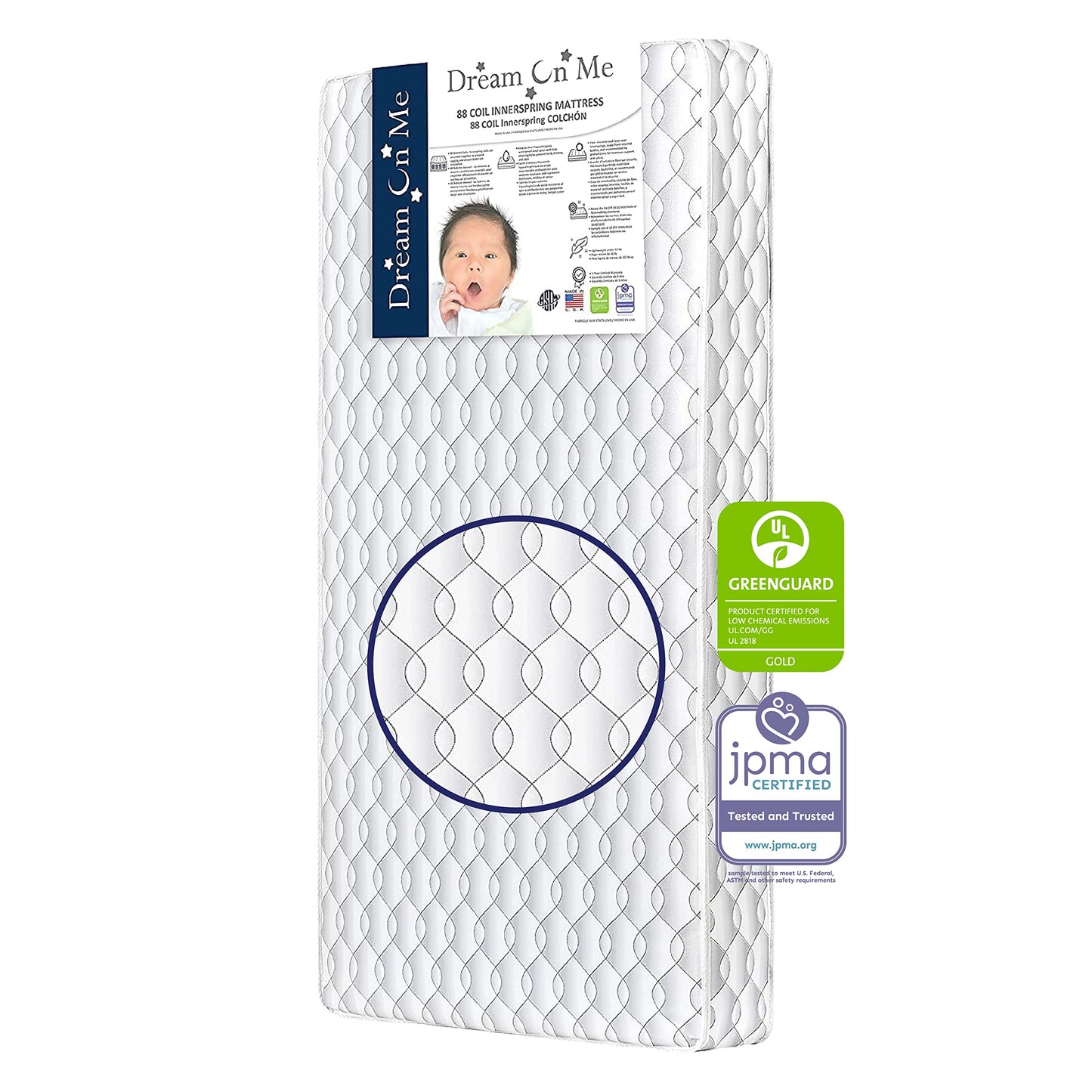 Twilight 5” 88 Coil Inner Spring Crib And Toddler Mattress, Greenguard Gold Certified, 10 Year Limited Warranty, Waterproof Vinyl Cover, Made In The U.S.A, Support And Comfort