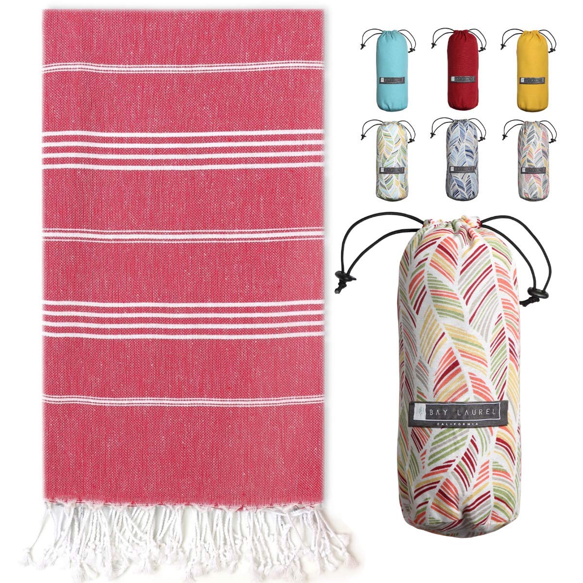 BAY LAUREL Turkish Beach Towel with Travel Bag 39 x 71 Quick Dry Sand Free Lightweight Large Oversized Towels Light