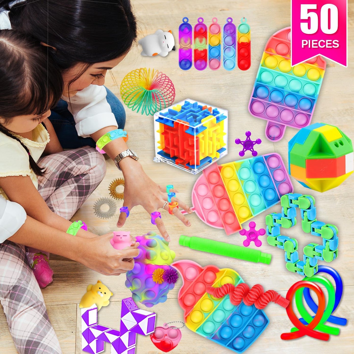 Fidget Toys, 50 Pack Sensory Toy Set Bulk Stocking Stuffers Carnival Treasure Box Classroom Prizes Gifts Party Favors for Kids Adults Boys Girls, Stress Relief Anxiety Relief Autism Autistic