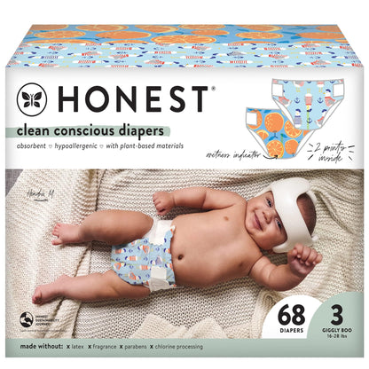 The Honest Company Clean Conscious Diapers | Plant-Based, Sustainable | Above It All + Pandas | Club Box, Size Newborn, 72 Count