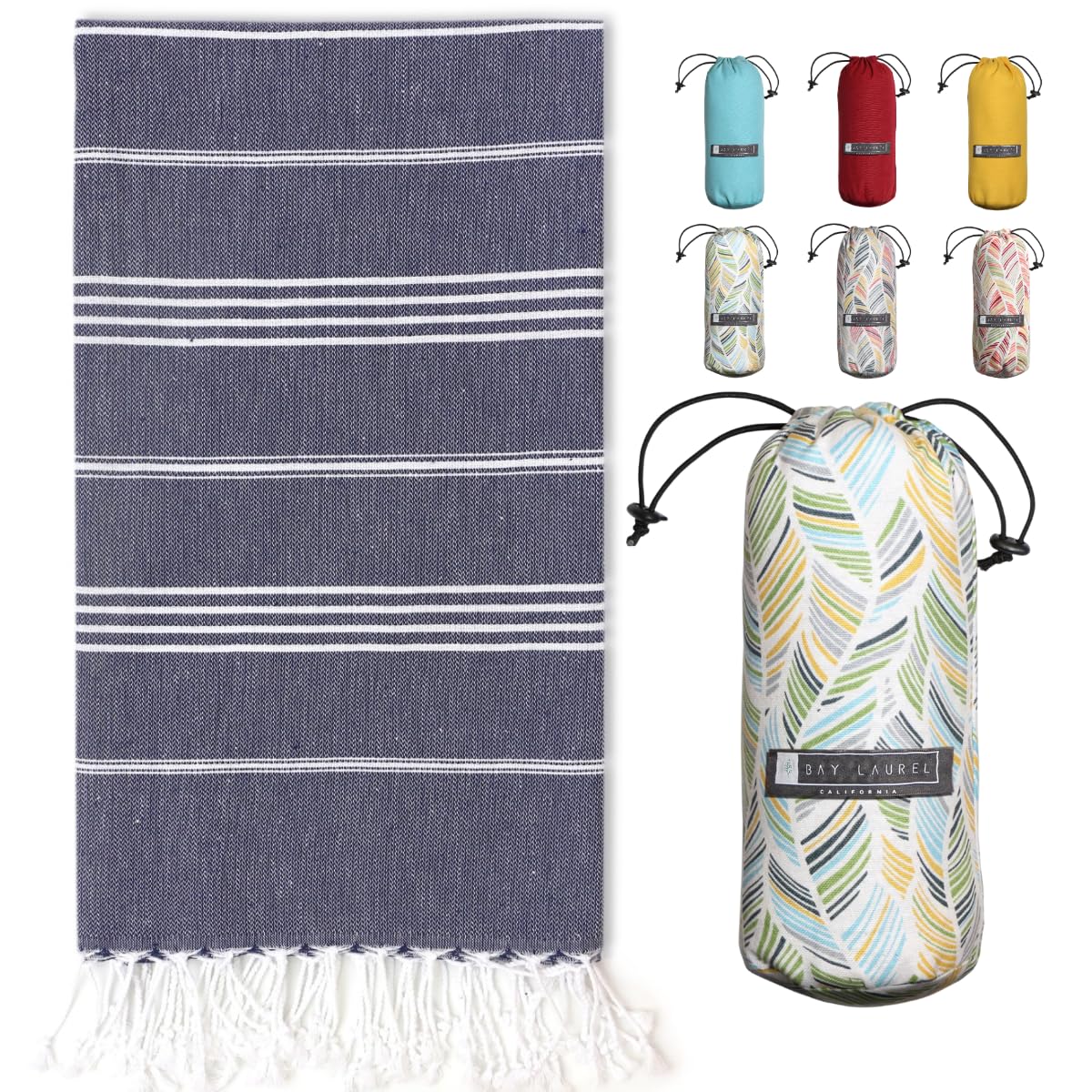 BAY LAUREL Turkish Beach Towel with Travel Bag 39 x 71 Quick Dry Sand Free Lightweight Large Oversized Towels Light