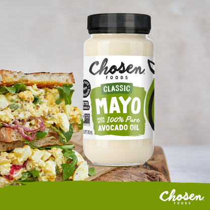 Chosen Foods 100% Avocado Oil-Based Classic Mayonnaise, Gluten & Dairy Free, Low-Carb, Keto & Paleo Diet Friendly, Mayo for Sandwiches, Dressings and Sauces, Made with Cage Free Eggs (32 Fl Oz)