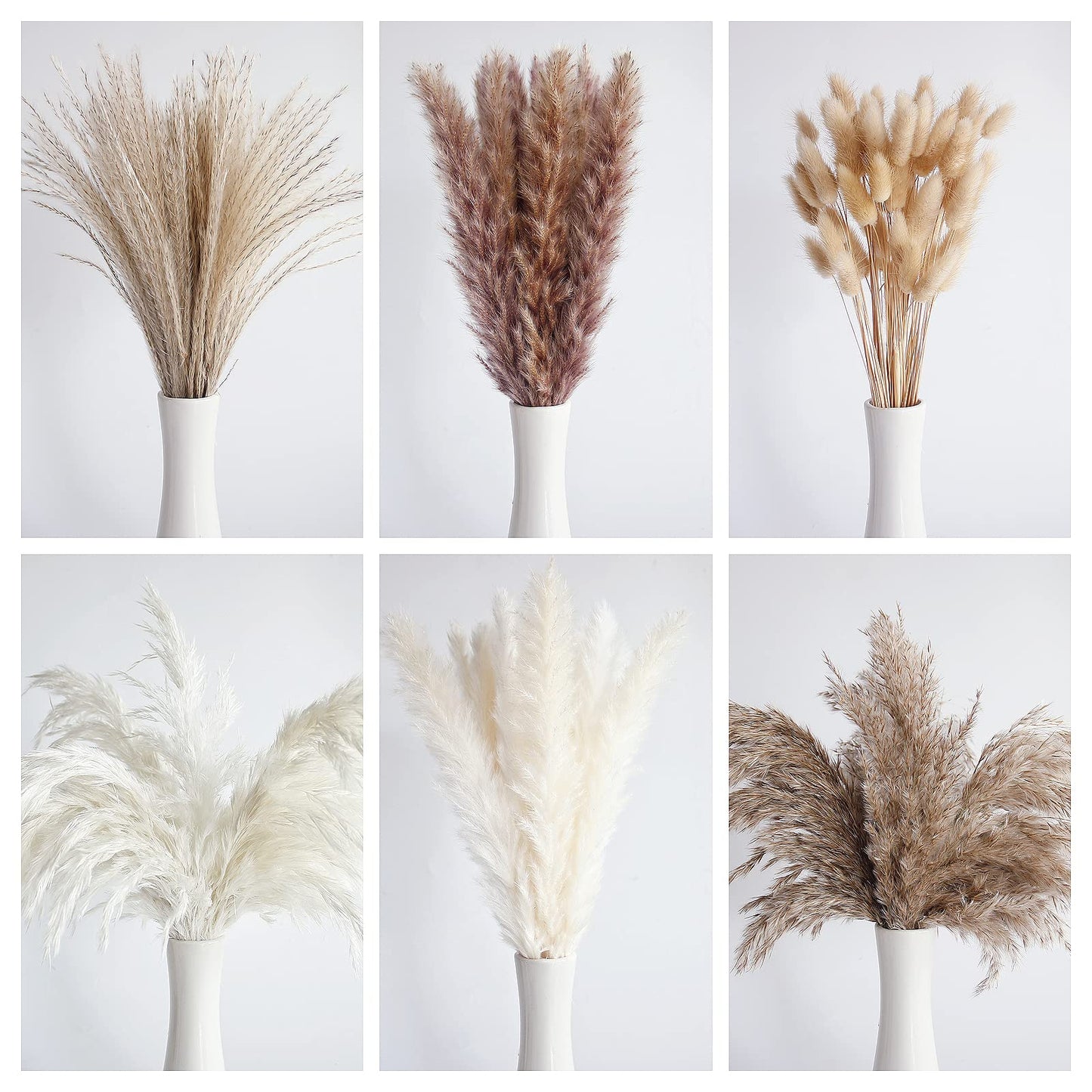 110 PCS Dried Pampas Grass Bouquet, Boho Table Decor, Bunny Tails Dried Flowers, Brown Pompas, White Pampas Grass for Wedding, Home, Rustic Party, Baby Shower Decorations