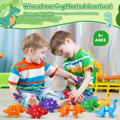 ABC Alphabet Dinosaurs Matching Learning Toy for Kids 2-4 3-5, 26PCS Montessori Double-Sided Dinosaur Toys Match Letter, Fine Motor Toys, Preschool Educational Learning Toys for Kid Toddlers