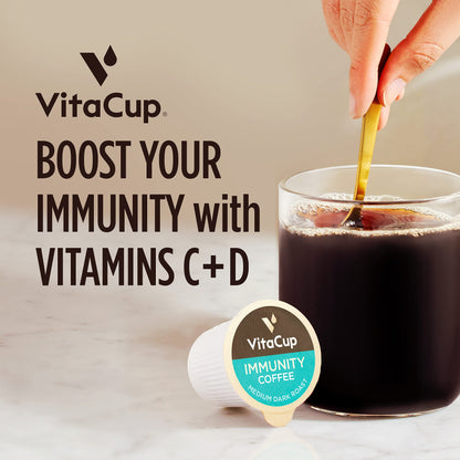 VitaCup Mushroom Coffee Pods - Boost Focus & Immunity with Lions Mane, Chaga, Vitamins, for Memory & Clarity, Recyclable K-Cup Pods, 16 Ct